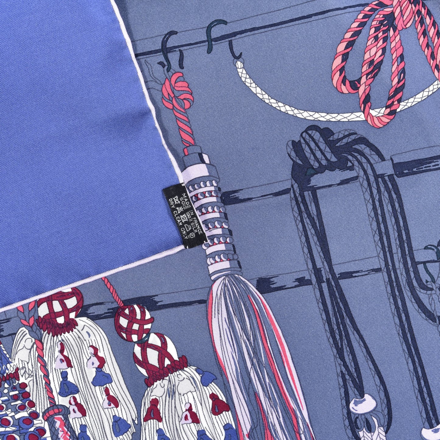 Silk Passementerie Quadri Scarf 90 Indigo Lavender Gris