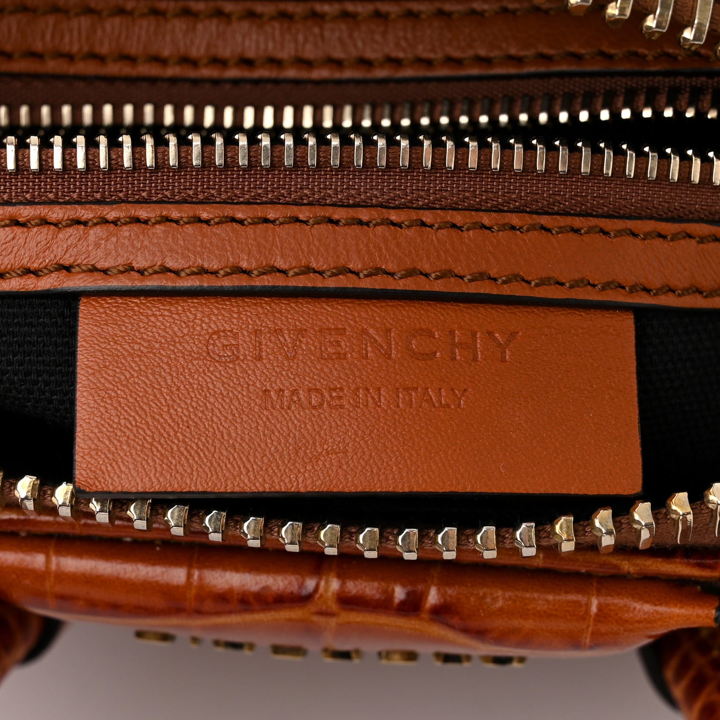 Calfskin Crocodile Embossed Mini Antigona Cognac