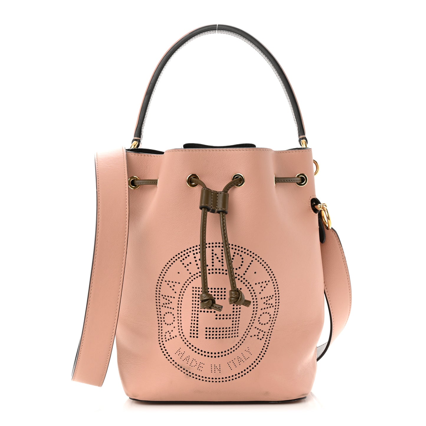 Vitello Grace F is Fendi Stamp Patch Perforated Small Mon Tresor Bucket Bag Rosa Bourbon