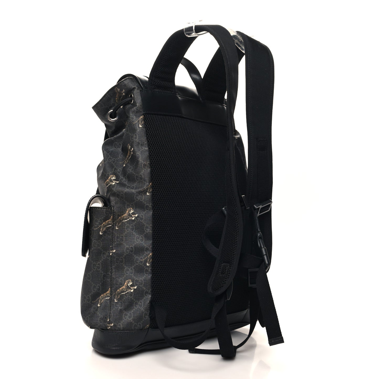 GG Supreme Monogram Tigers Double Buckle Backpack Black Multicolor