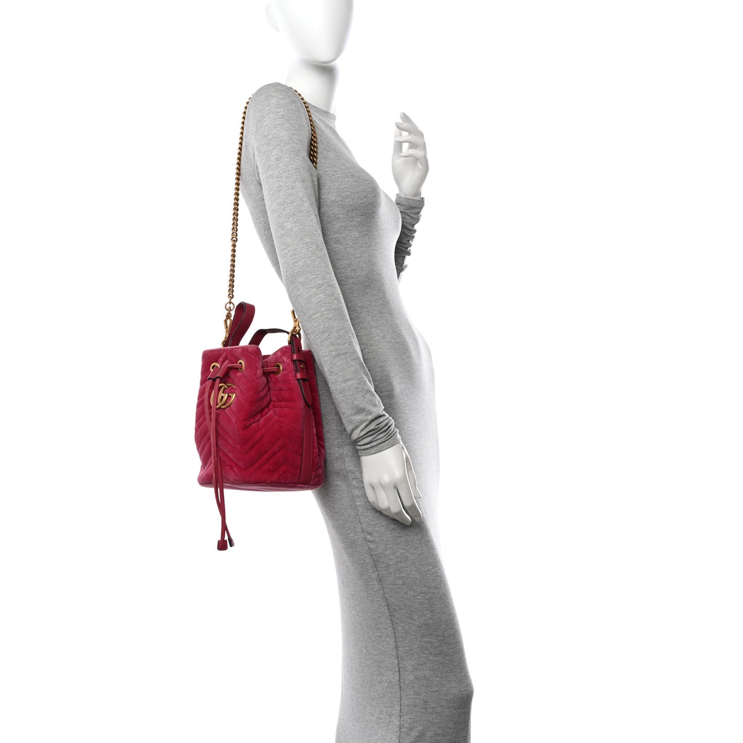 Velvet Matelasse GG Marmont Bucket Bag Light Raspberry Rose