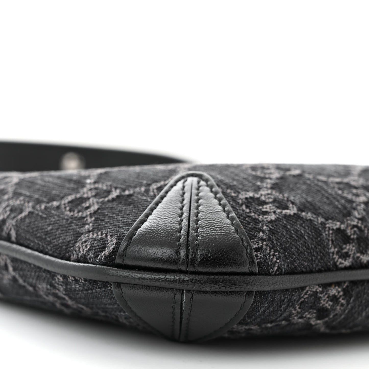 Jacquard Black Denim GG Monogram Horsebit Slim Small Shoulder Bag Black Grey