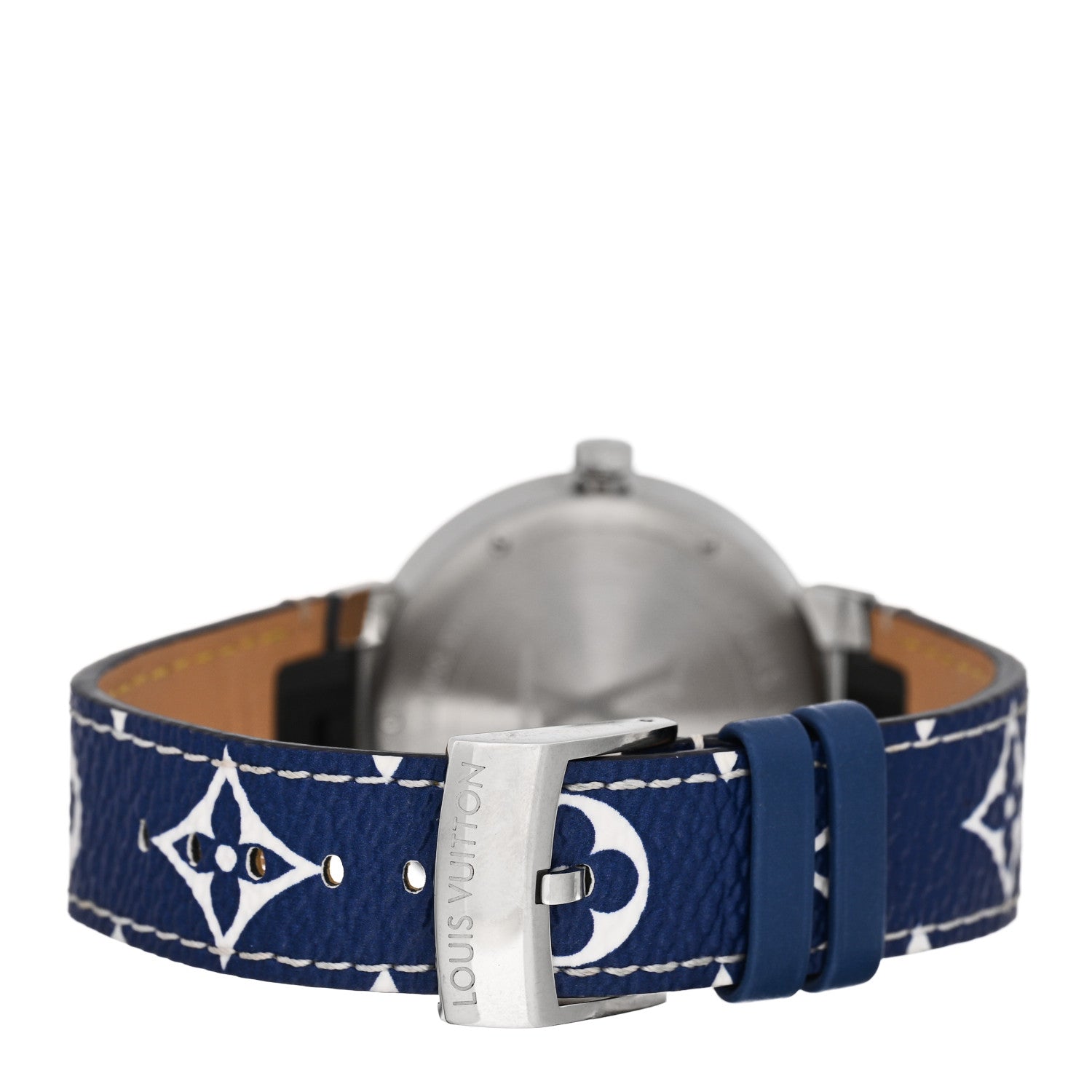 Louis Vuitton Stainless Steel Monogram 39mm Tambour Slim Quartz Watch Ombre Blue 3 of 4