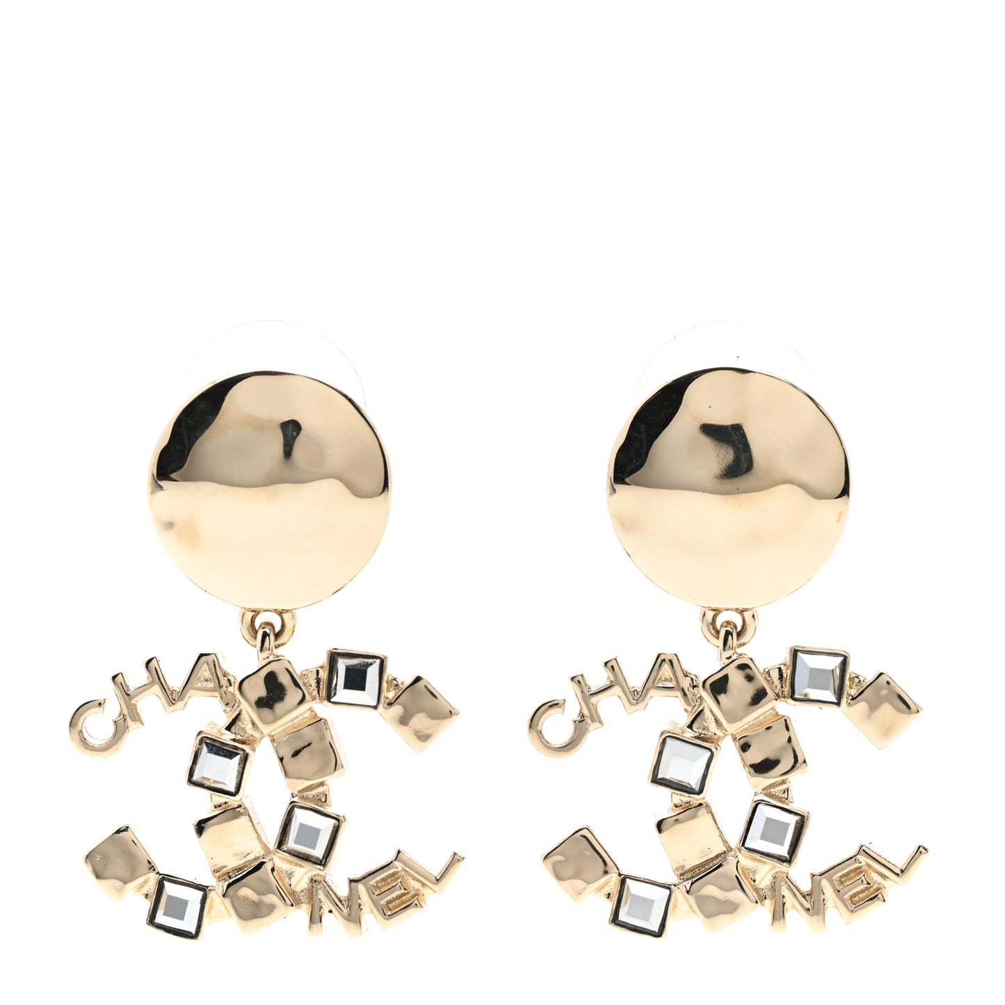 Baguette Crystal Logo CC Drop Earrings Gold