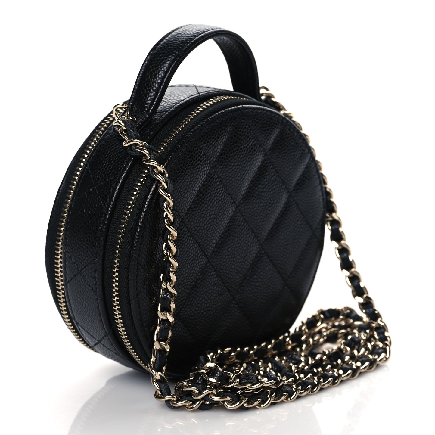 Caviar Quilted Round Handle With Care Vanity With Chain Black
