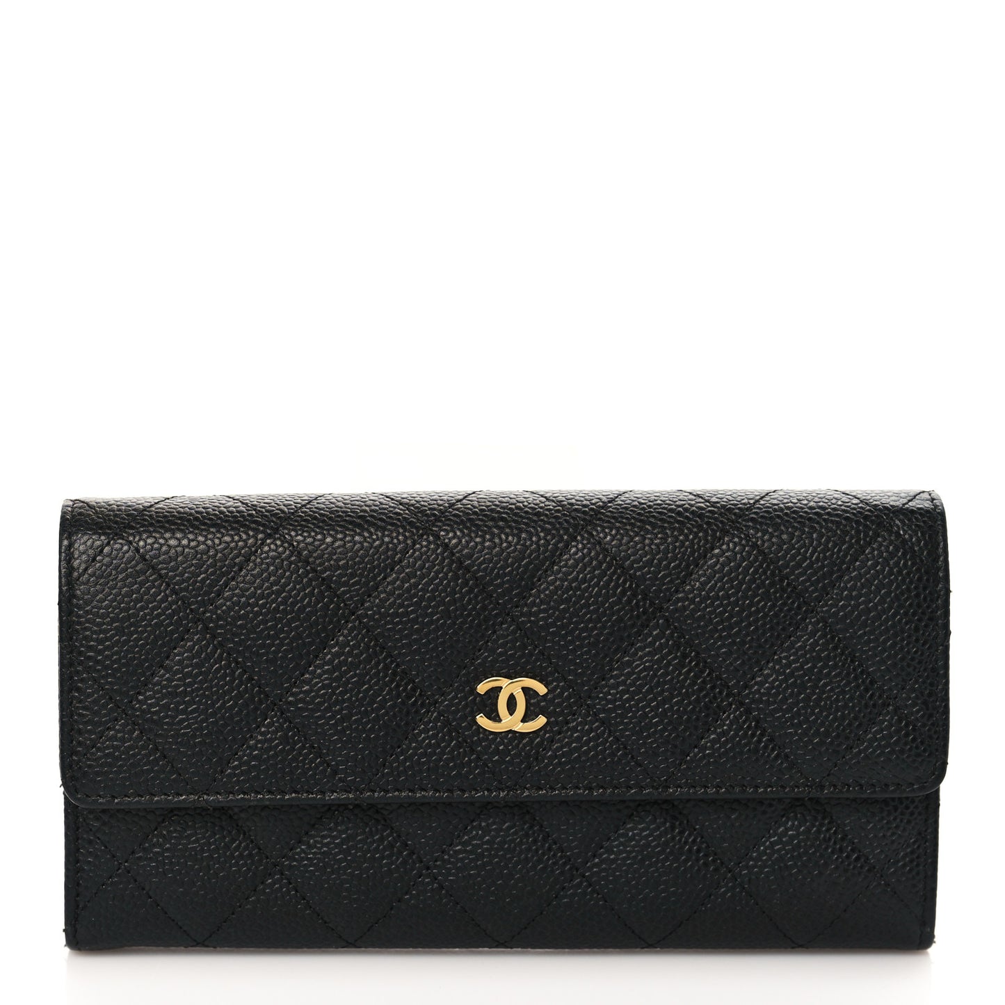 Caviar Quilted Large Gusset Flap Wallet Black