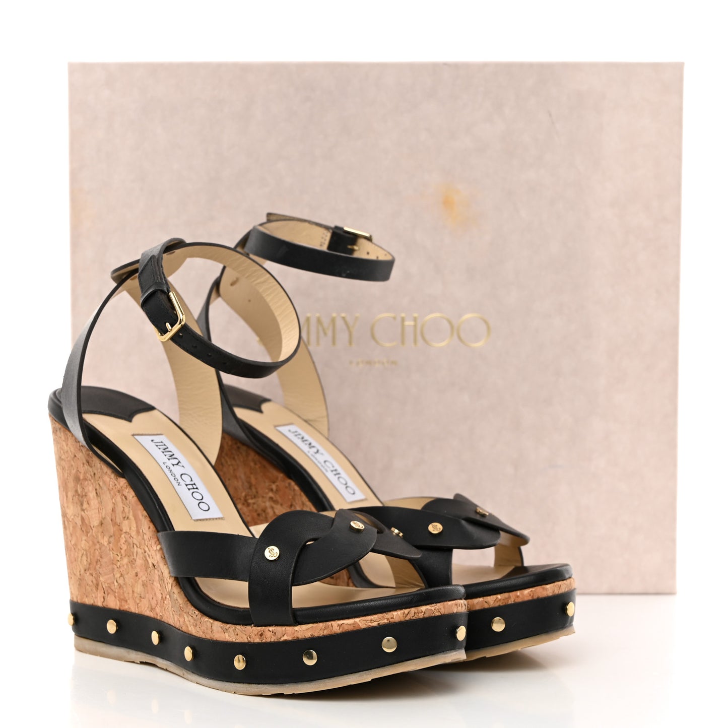 Calfskin Drya 120 Cork Wedge Sandals 38.5 Black Dark Brown