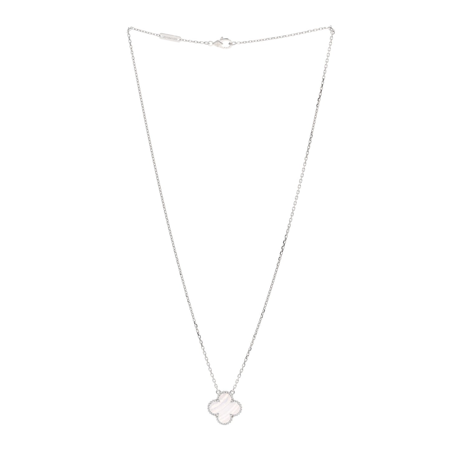 18k White Gold Chalcedony Vintage Alhambra Pendant Necklace