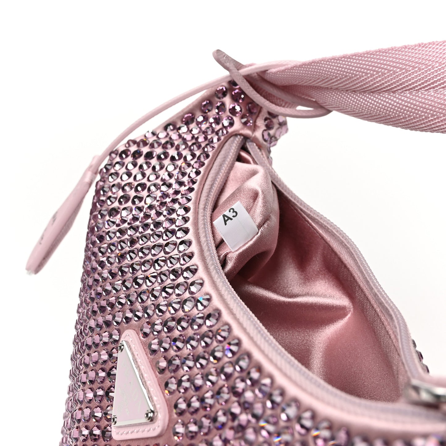 Satin Crystal Mini Re-Edition 2000 Bag Alabastro