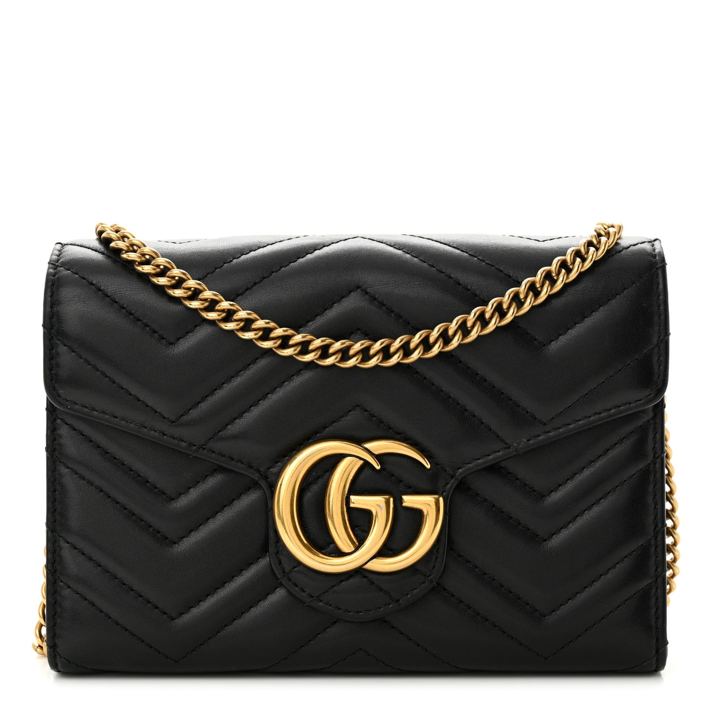 Calfskin Matelasse GG Marmont Chain Wallet Black