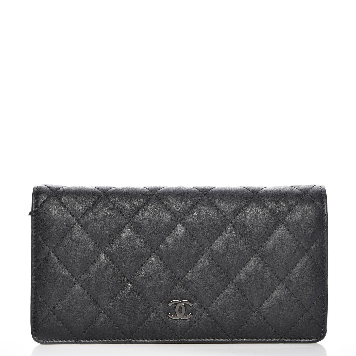Crumpled Calfskin Quilted Yen Wallet So Black