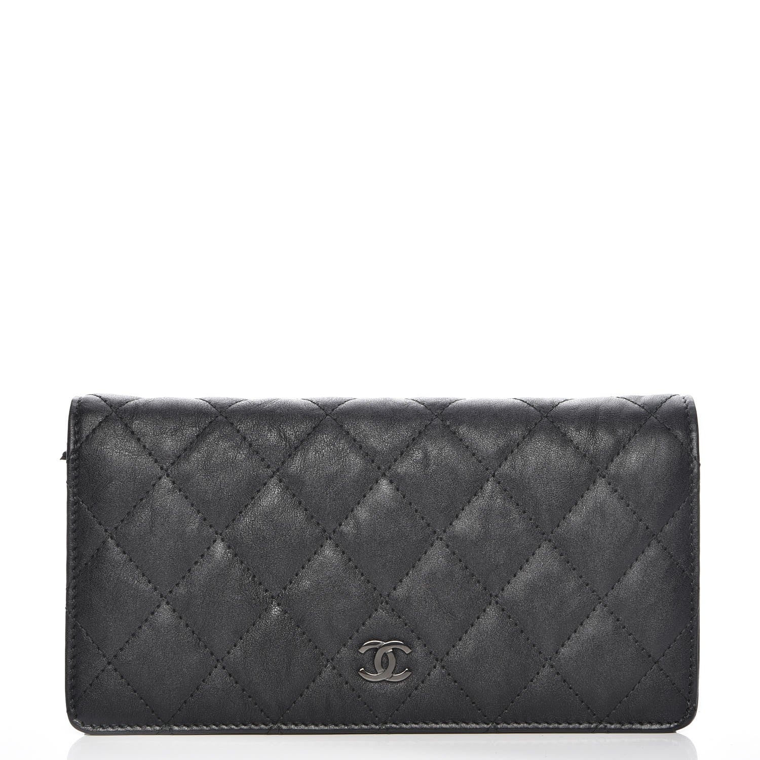 Chanel Crumpled Calfskin Quilted Yen Wallet So Black 1 of 8
