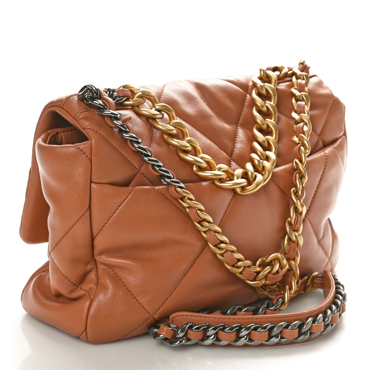 Lambskin Quilted Large Chanel 19 Flap Brown