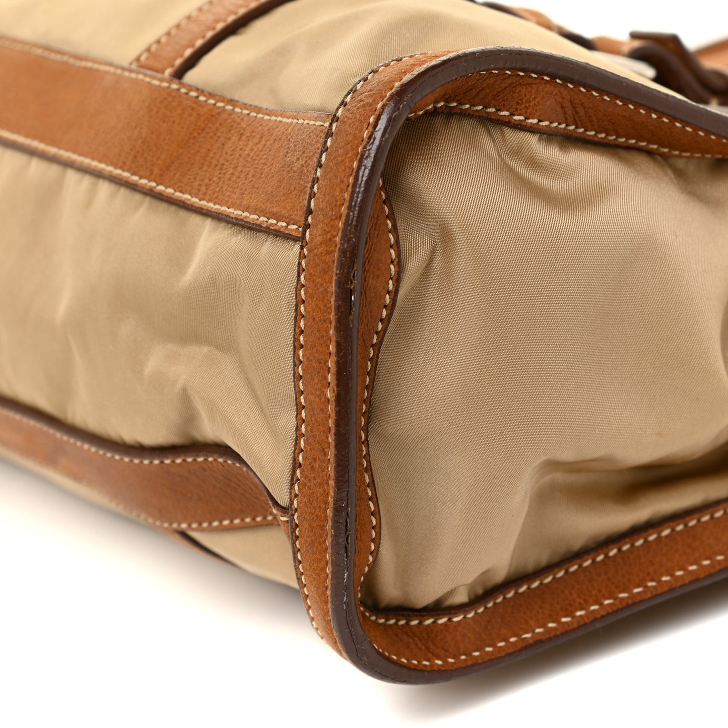 Tessuto Nylon Vitello Foldover Pushlock Satchel Beige