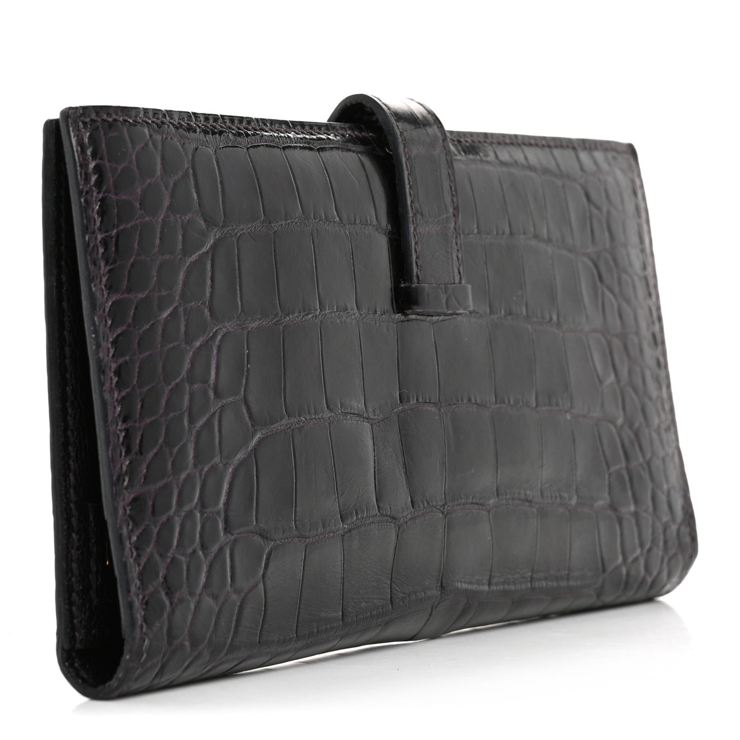 Shiny Alligator Bearn Gusset Wallet Aubergine