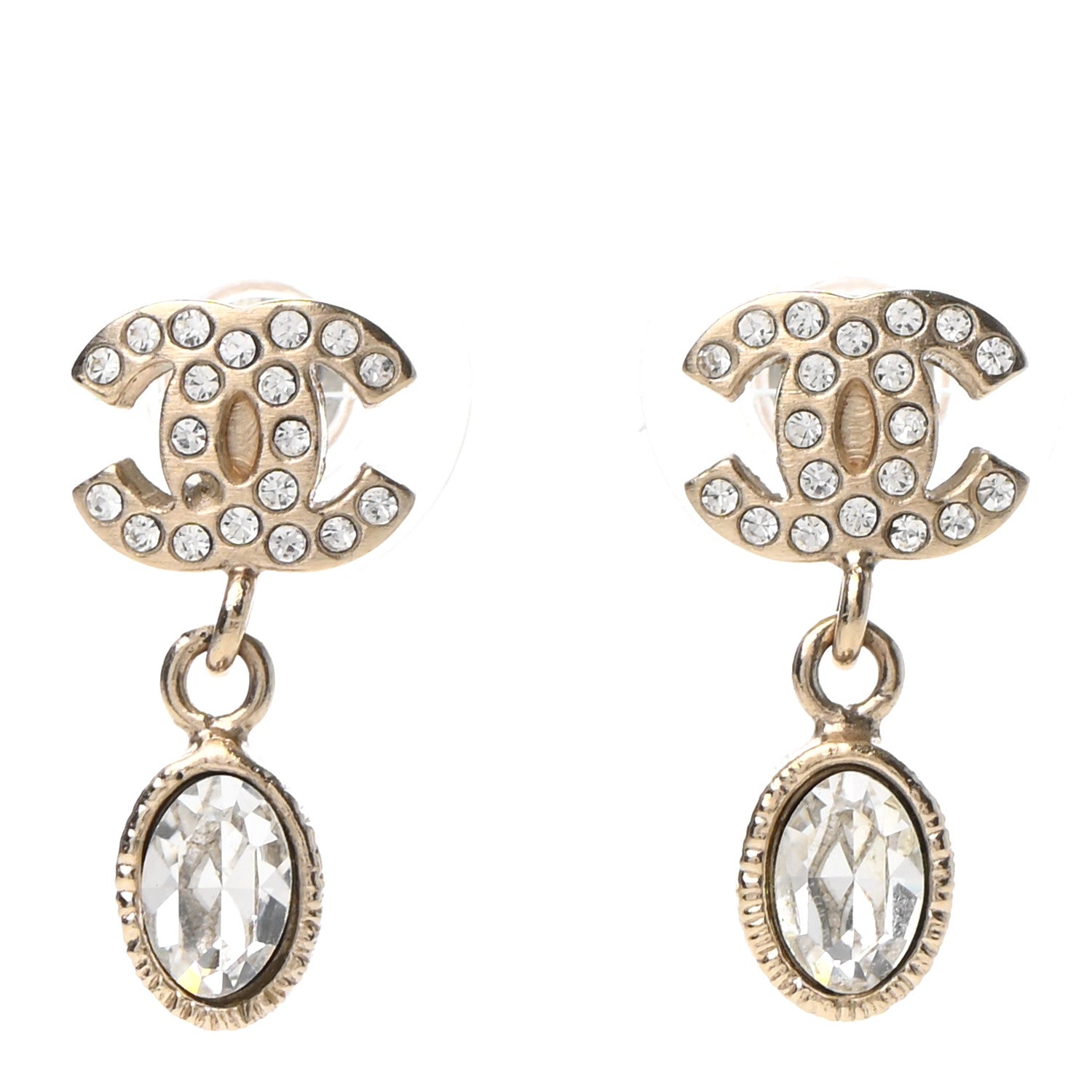 Chanel Crystal CC Drop Earrings Gold 1 of 5
