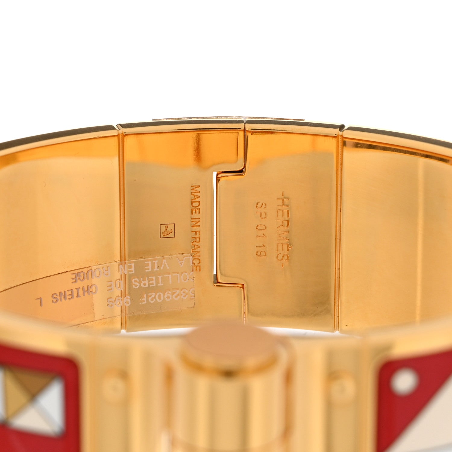 Hermes Enamel Printed Wide Colliers De Chiens Hinged Bracelet L La Vie En Rouge 4 of 5