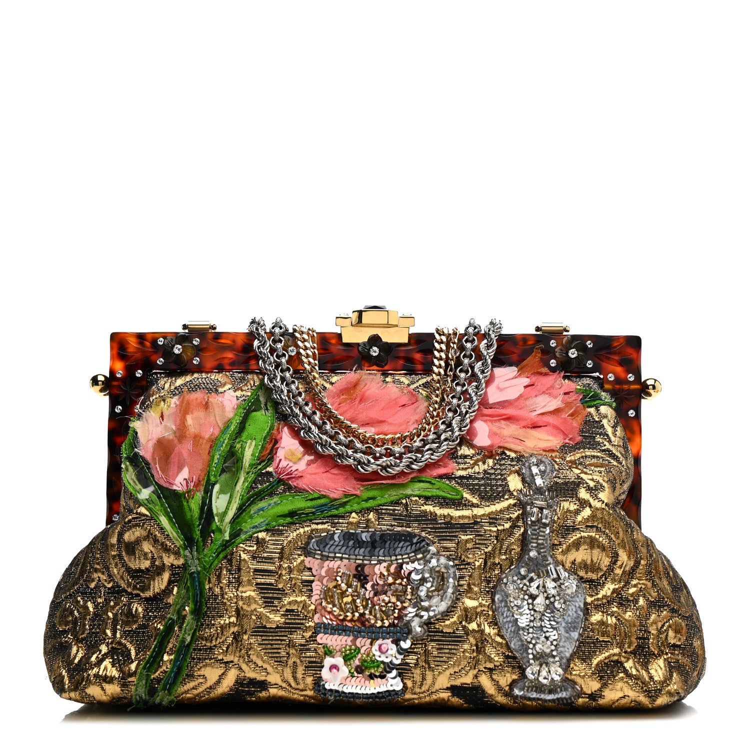 Dolce & Gabbana Silk Crystal Beaded Sequin Plexiglass Floral Vanda
