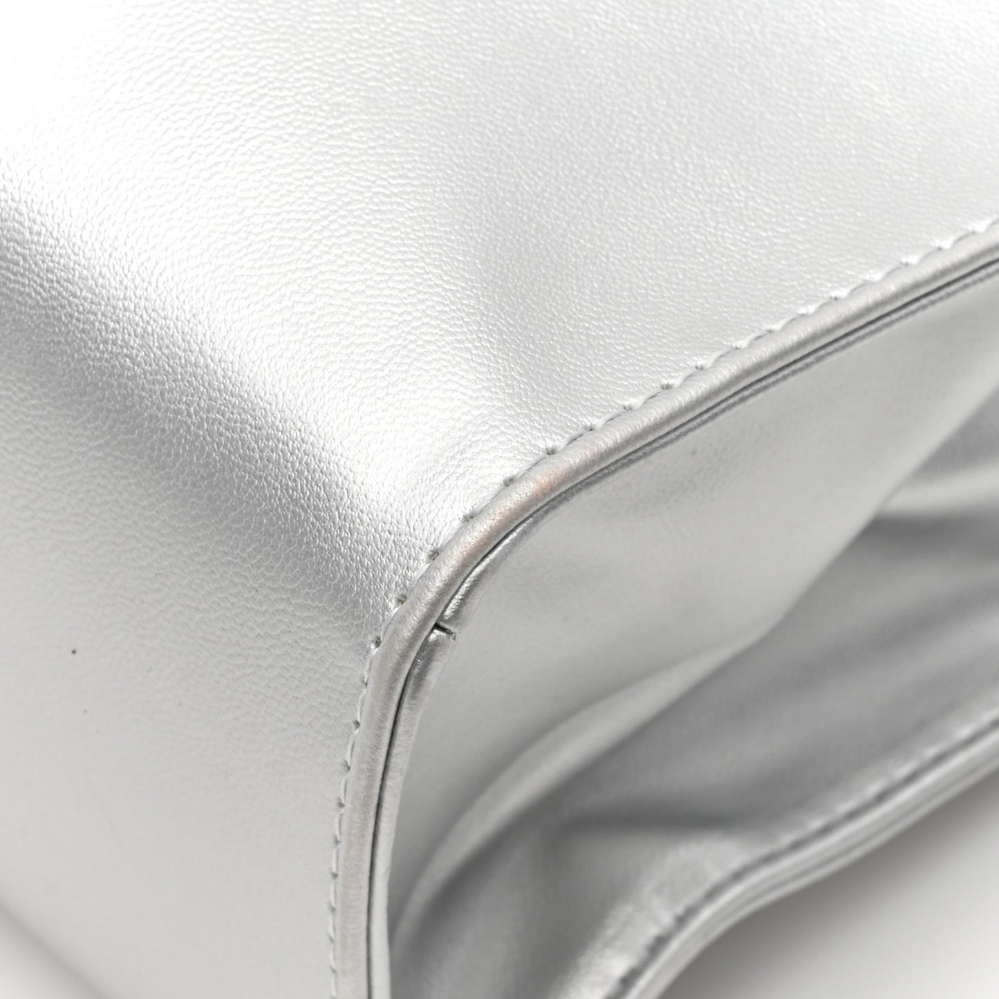 Metallic Vegan Leather Small Shopping Bag Silver