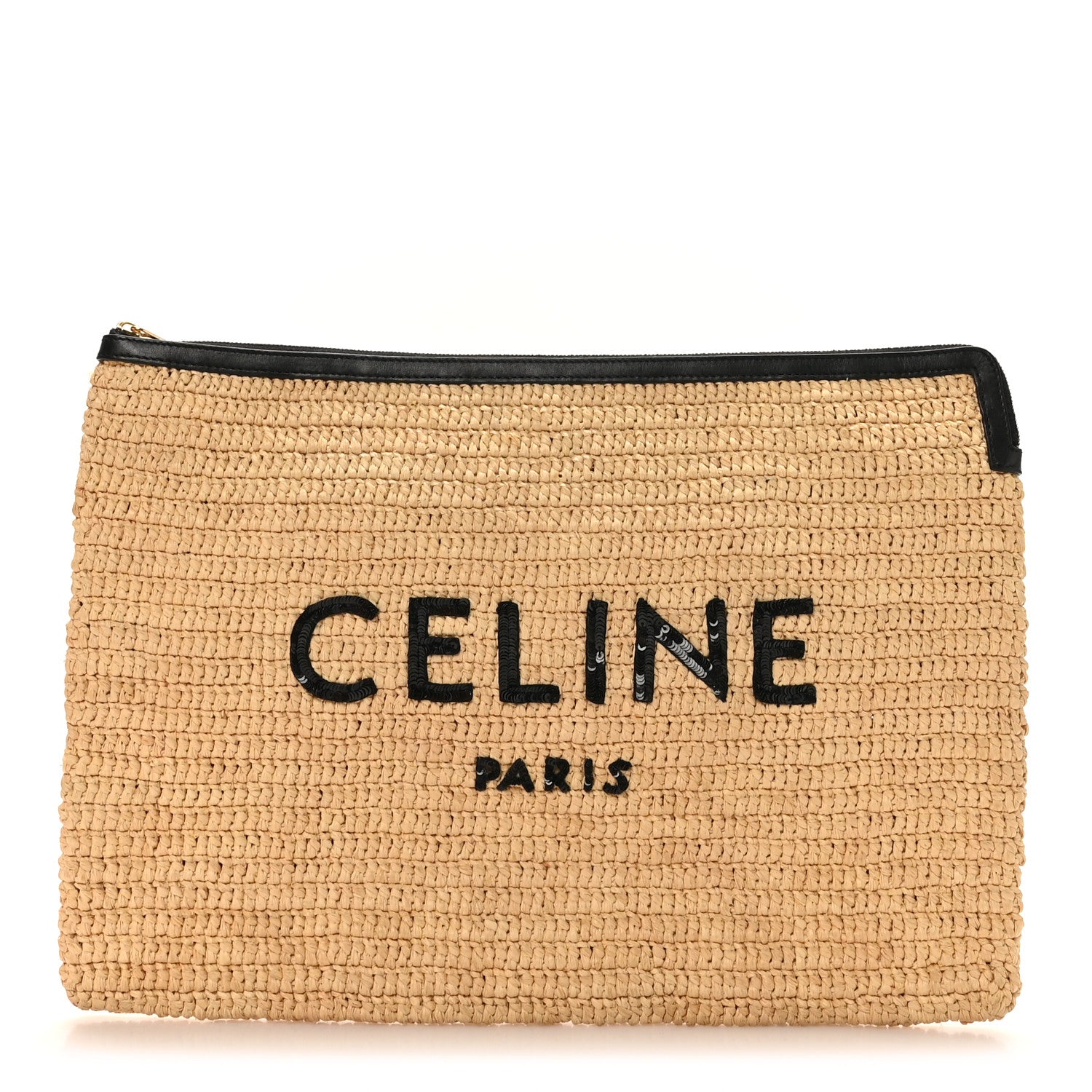 Celine Raffia Sequin Large Pouch Black 1817806 – FASHIONPHILE
