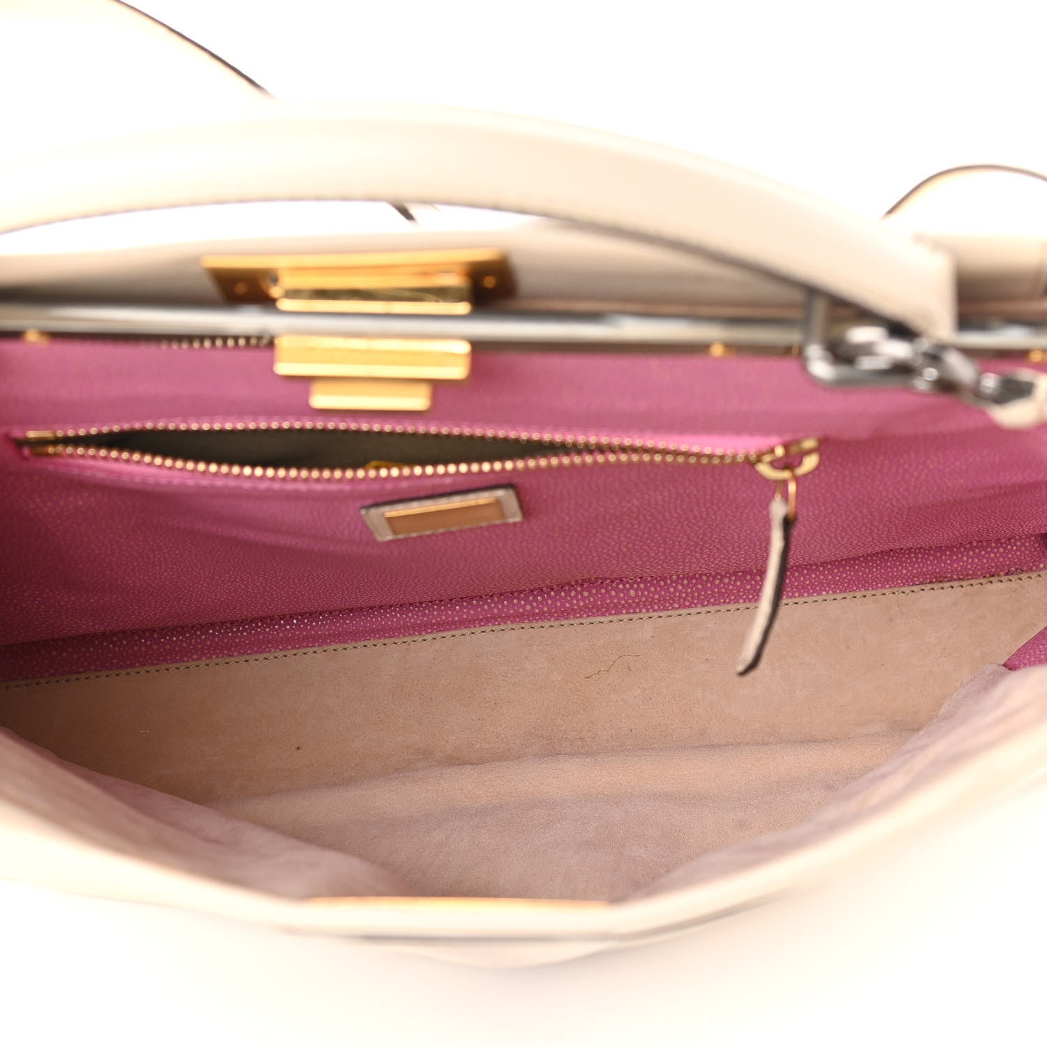 Fendi Goatskin Stingray Large Peekaboo Iconic Satchel White Pink 5 of 10
