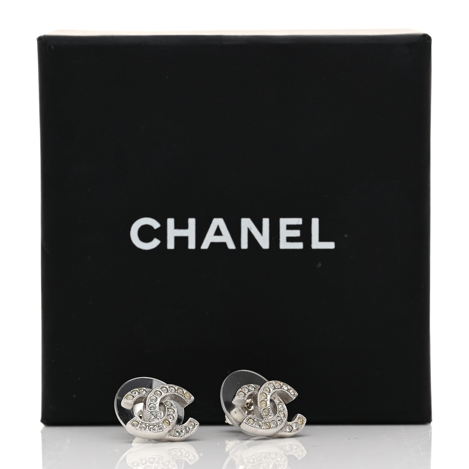 Chanel Metal Crystal CC Earrings Silver 5 of 5