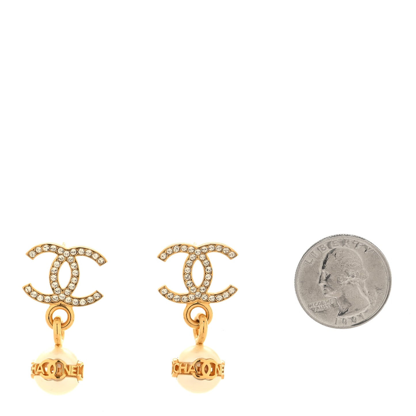 Pearl Metal CC Logo Round Drop Earrings White Gold