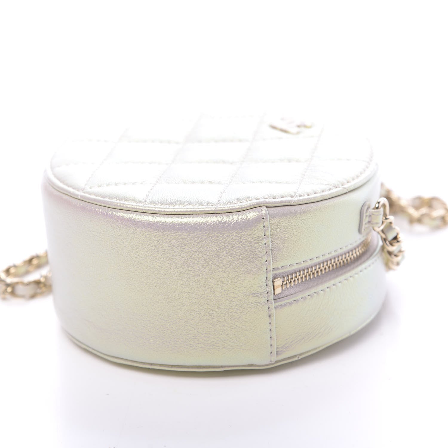 Chanel Iridescent Lambskin Quilted Round Clutch With Chain Ivory 9 of 10