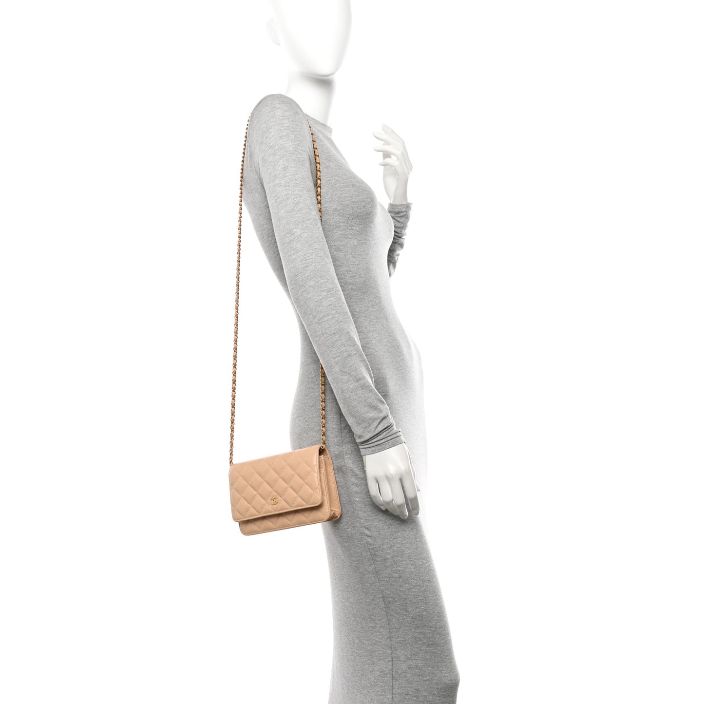 Caviar Quilted Wallet on Chain WOC Beige