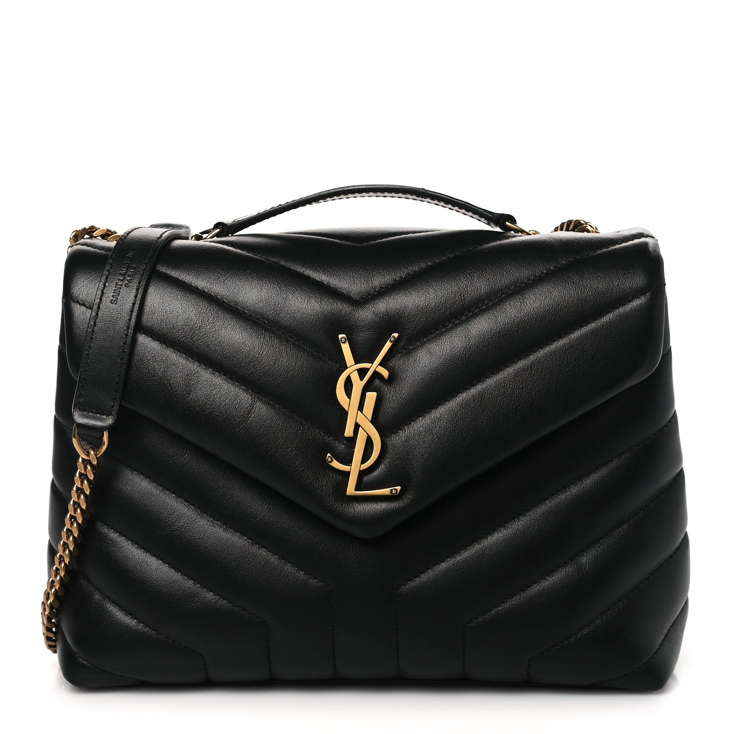 Calfskin Y Quilted Monogram Small Loulou Chain Satchel Black