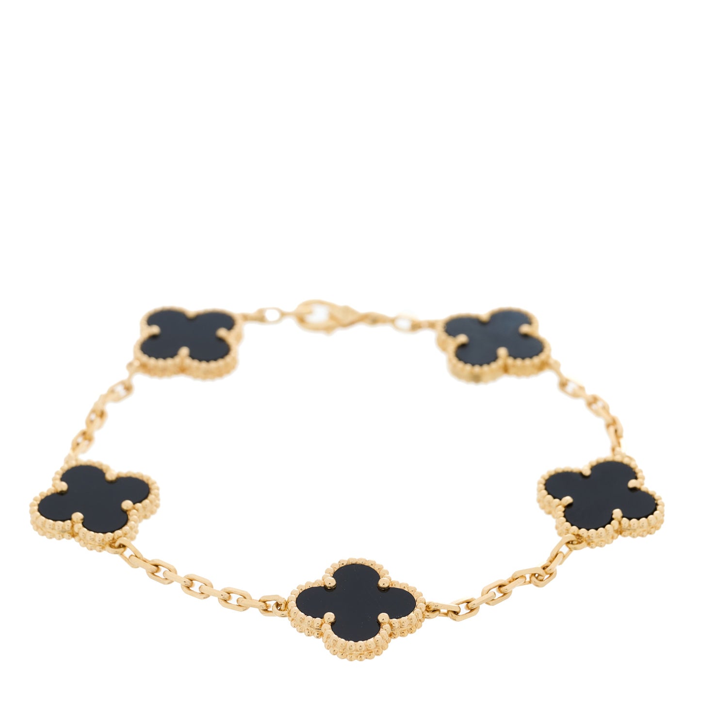18K Yellow Gold Black Onyx 5 Motifs Vintage Alhambra Bracelet