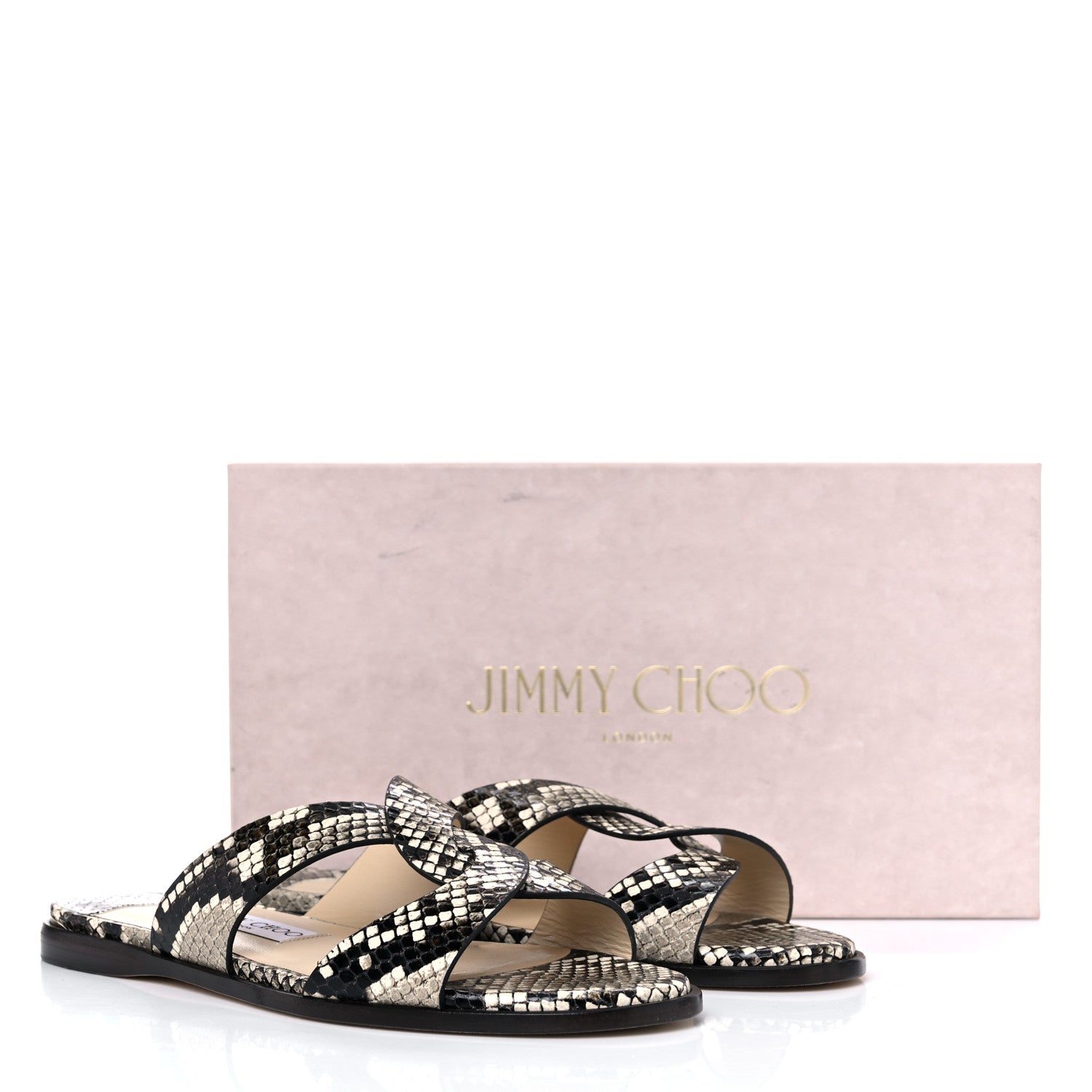 Jimmy Choo Calfskin Snake Print Atia Flat Sandals 38.5 Natural 8 of 8