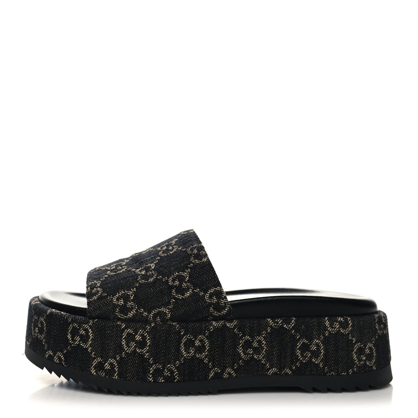Jacquard Black Denim GG Monogram Angelina Platform 55mm Slide Sandals 36 Black Ivory