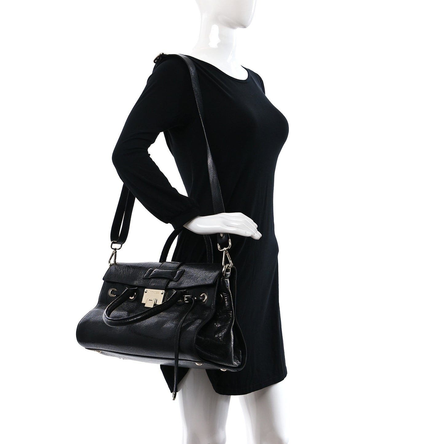 Grainy Calfskin Rosalie Satchel Black
