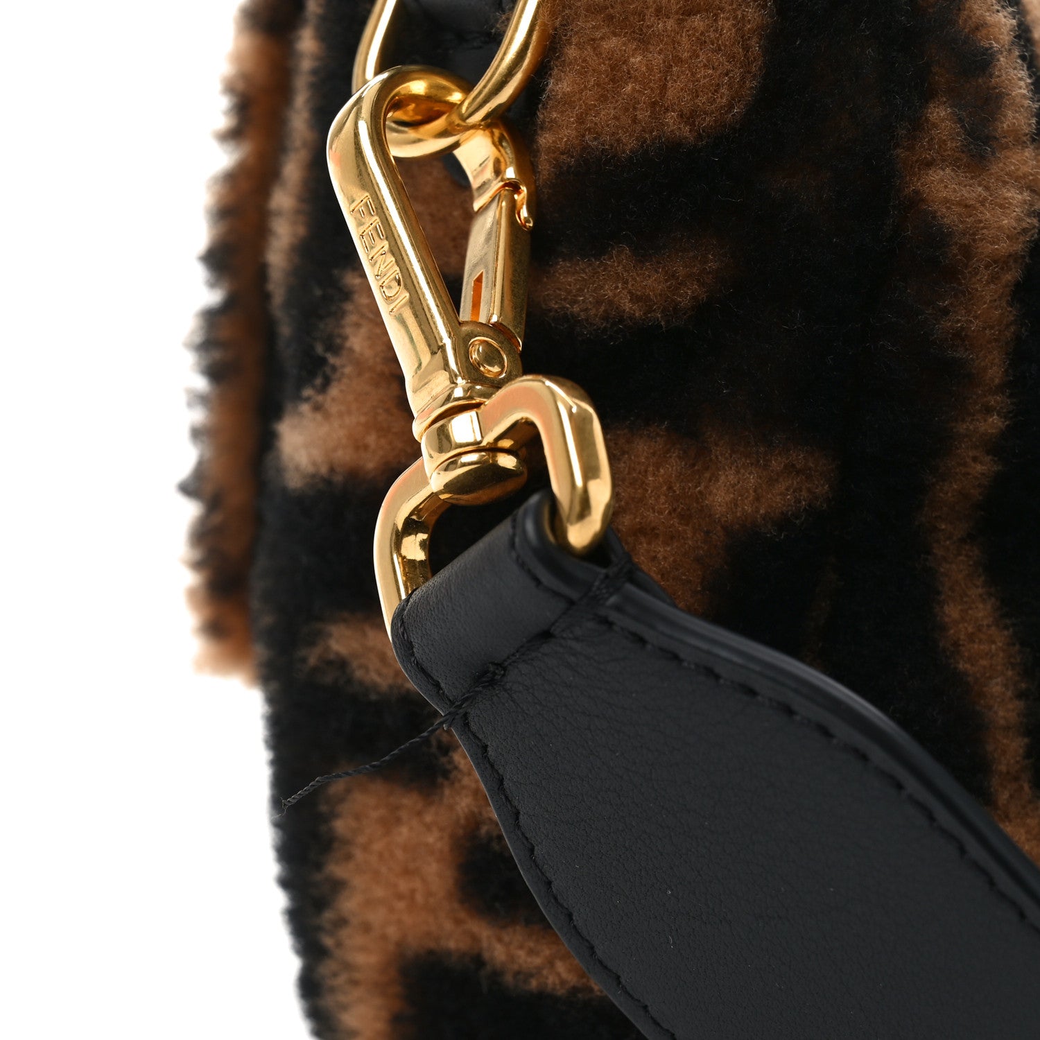 Fendi Shearling Vitello Dolce Macro FF 1974 Baguette Tobacco Black 11 of 11