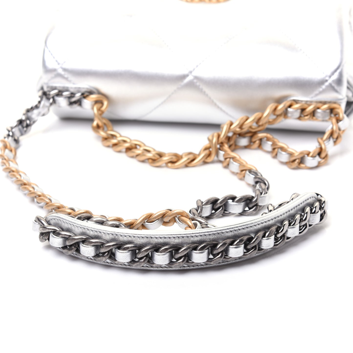 Metallic Lambskin Quilted Medium Chanel 19 Flap Silver