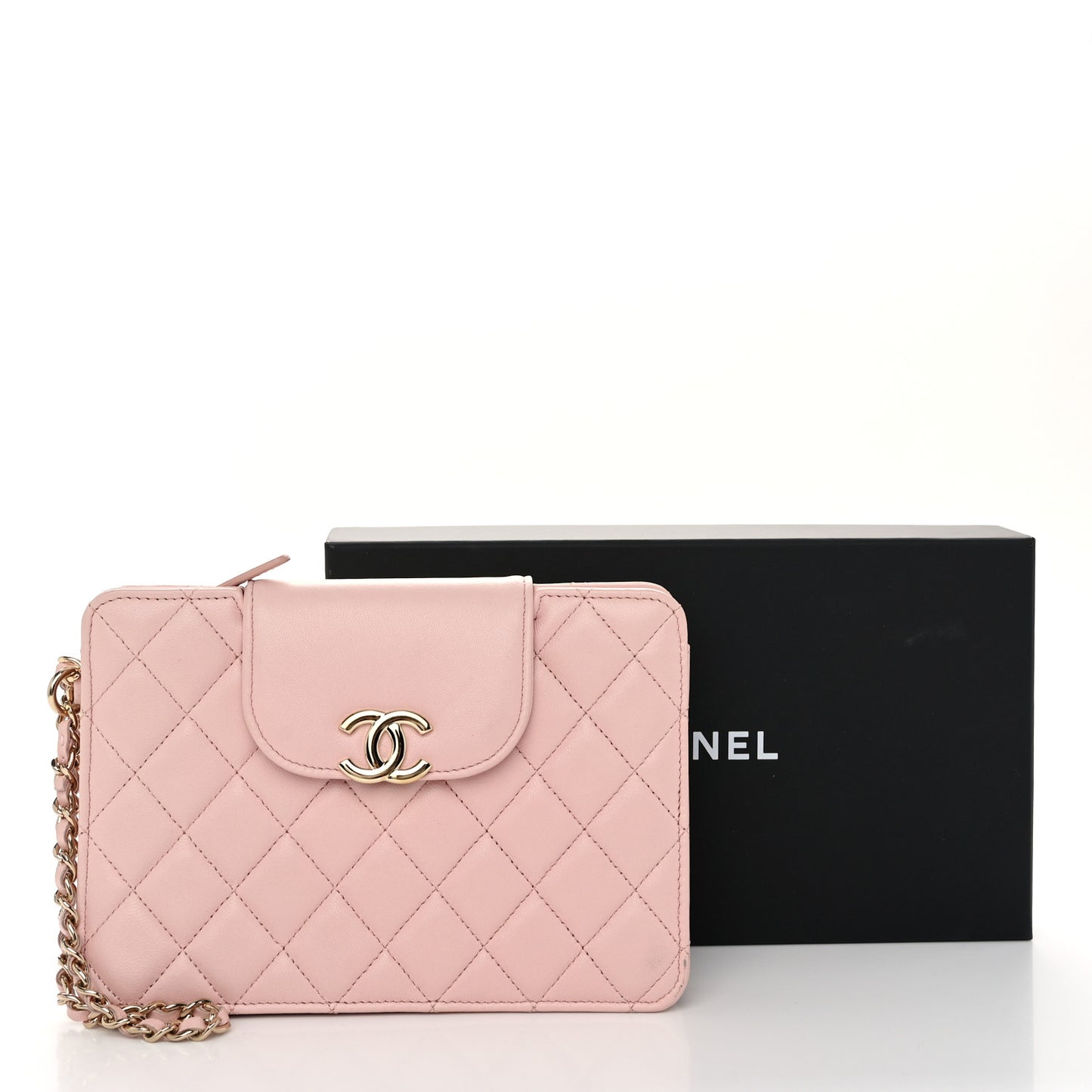 Lambskin Quilted CC Pouch Wristlet Pink