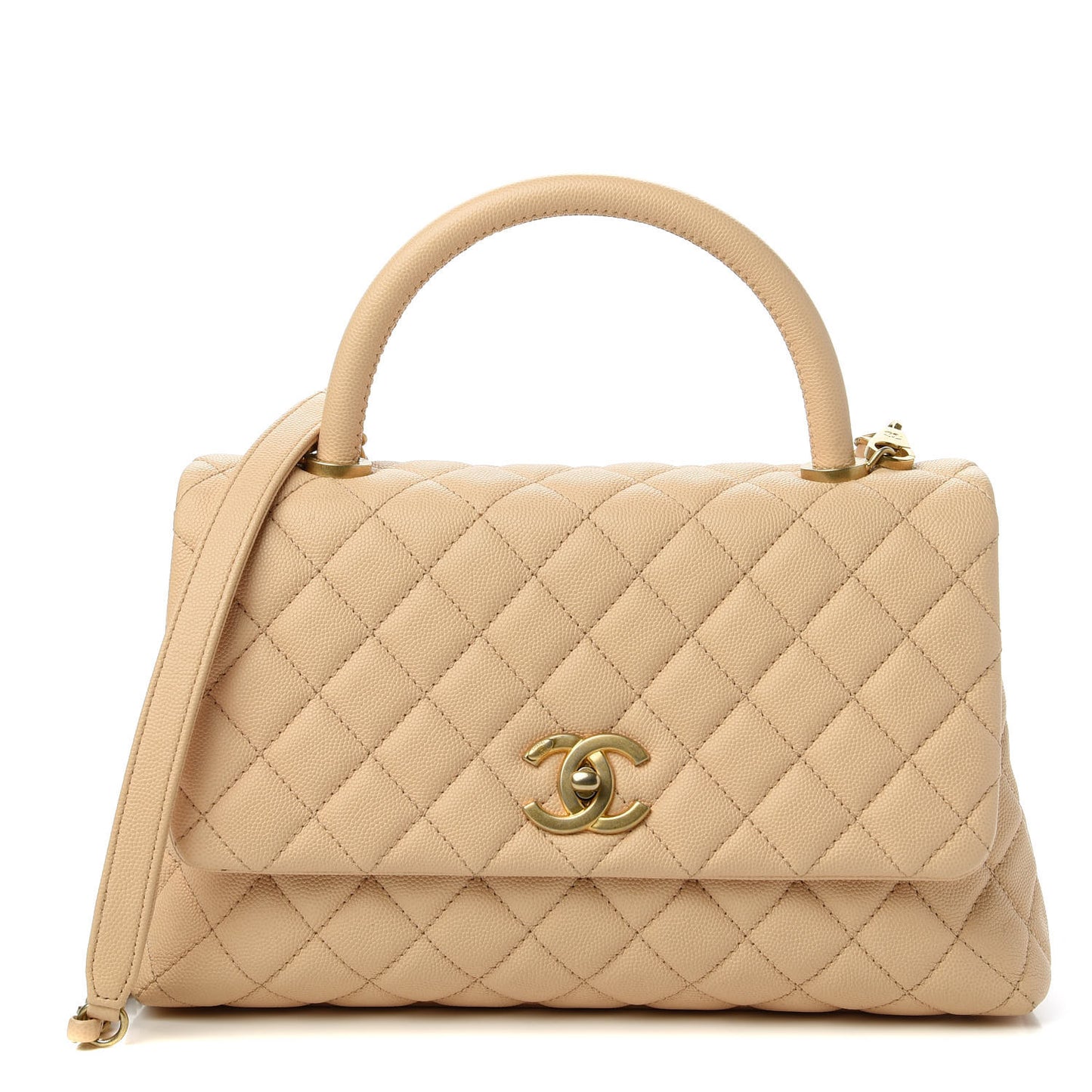 Caviar Quilted Small Coco Handle Flap Light Beige