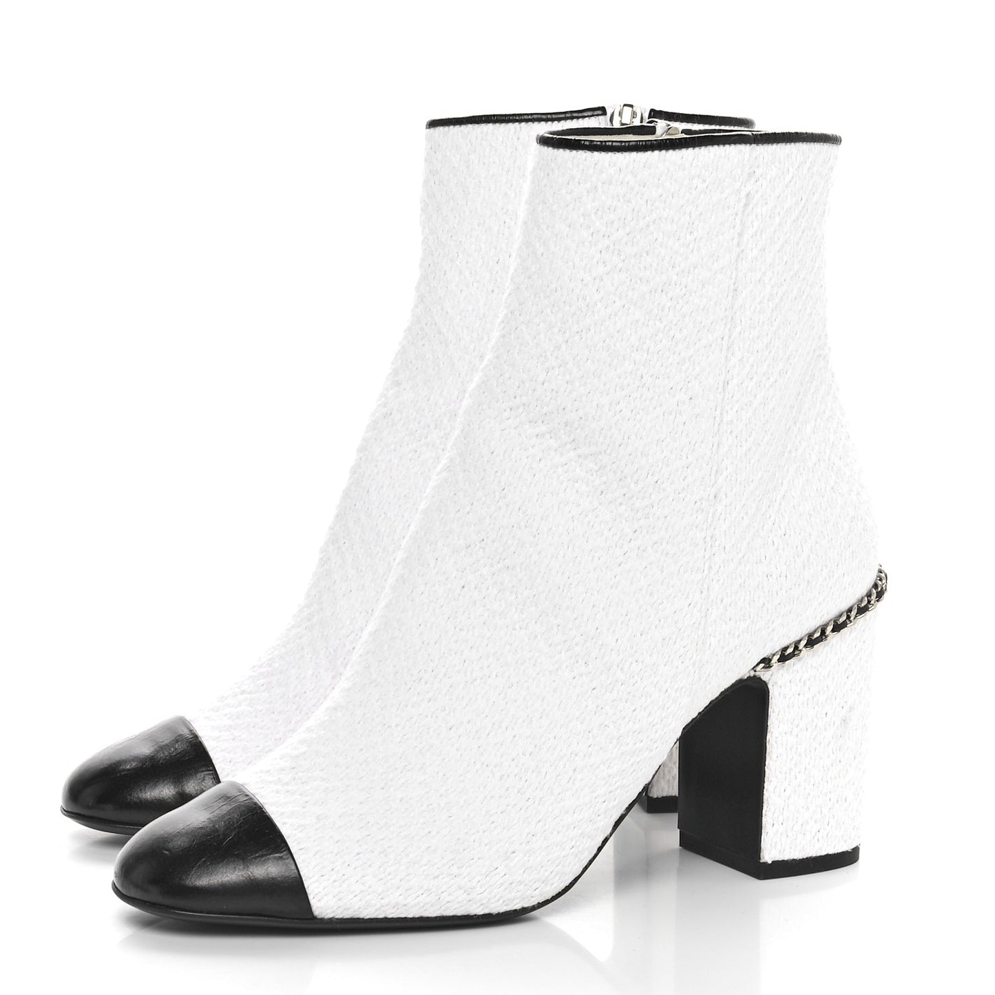 Tweed Cap Toe CC Ankle Boots 39.5 White Black