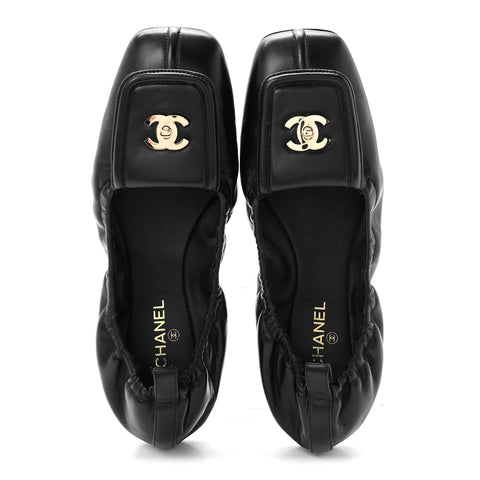 Lambskin CC Turnlock Ballerina Flats 37 Black
