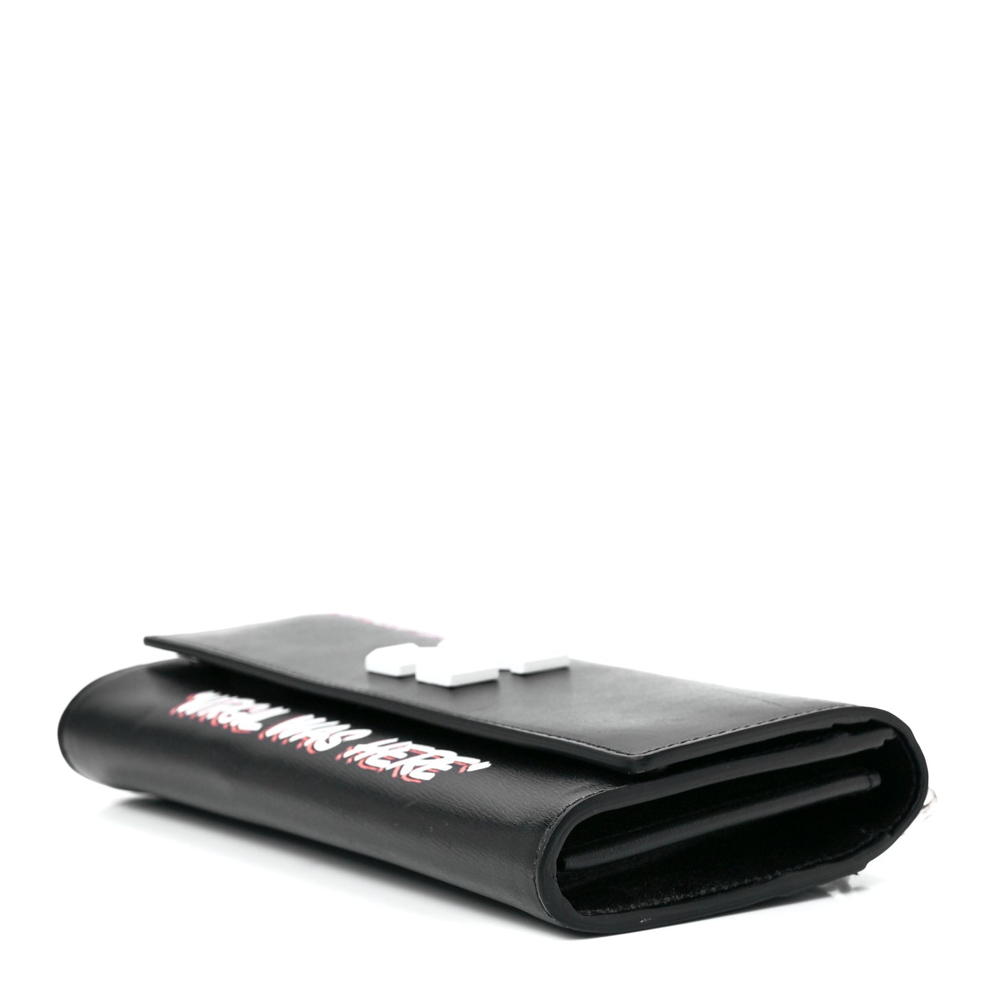 Calfskin Jitney Logo Flap Wallet On Chain Black