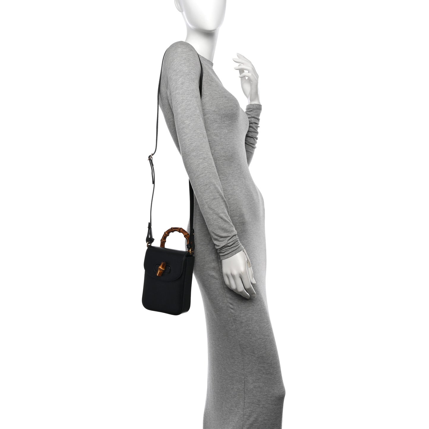 Calfskin Mini Bamboo Top Handle 3 Way Shoulder Bag Black