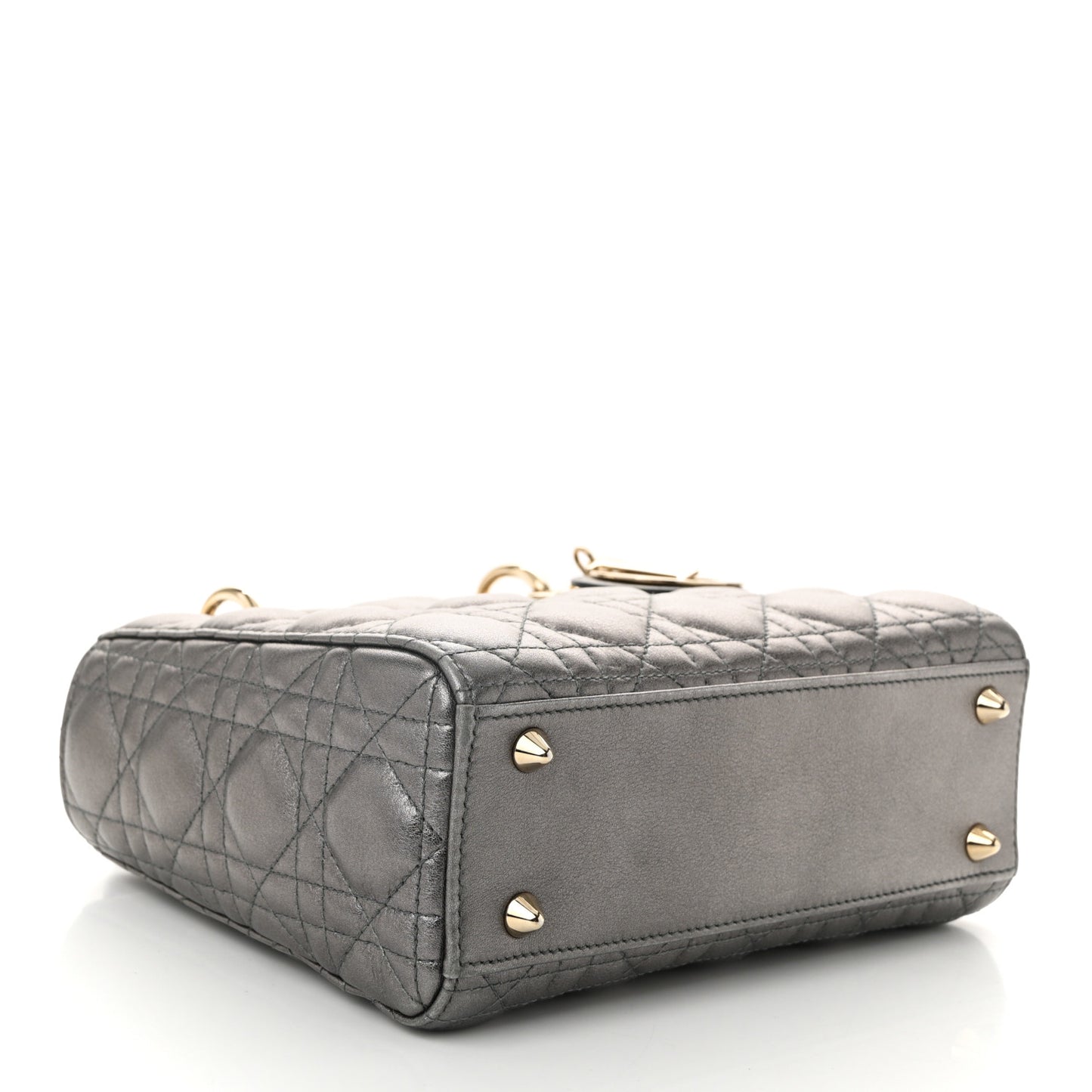 Lambskin Cannage Small My ABCDior Lady Dior Metallic Grey