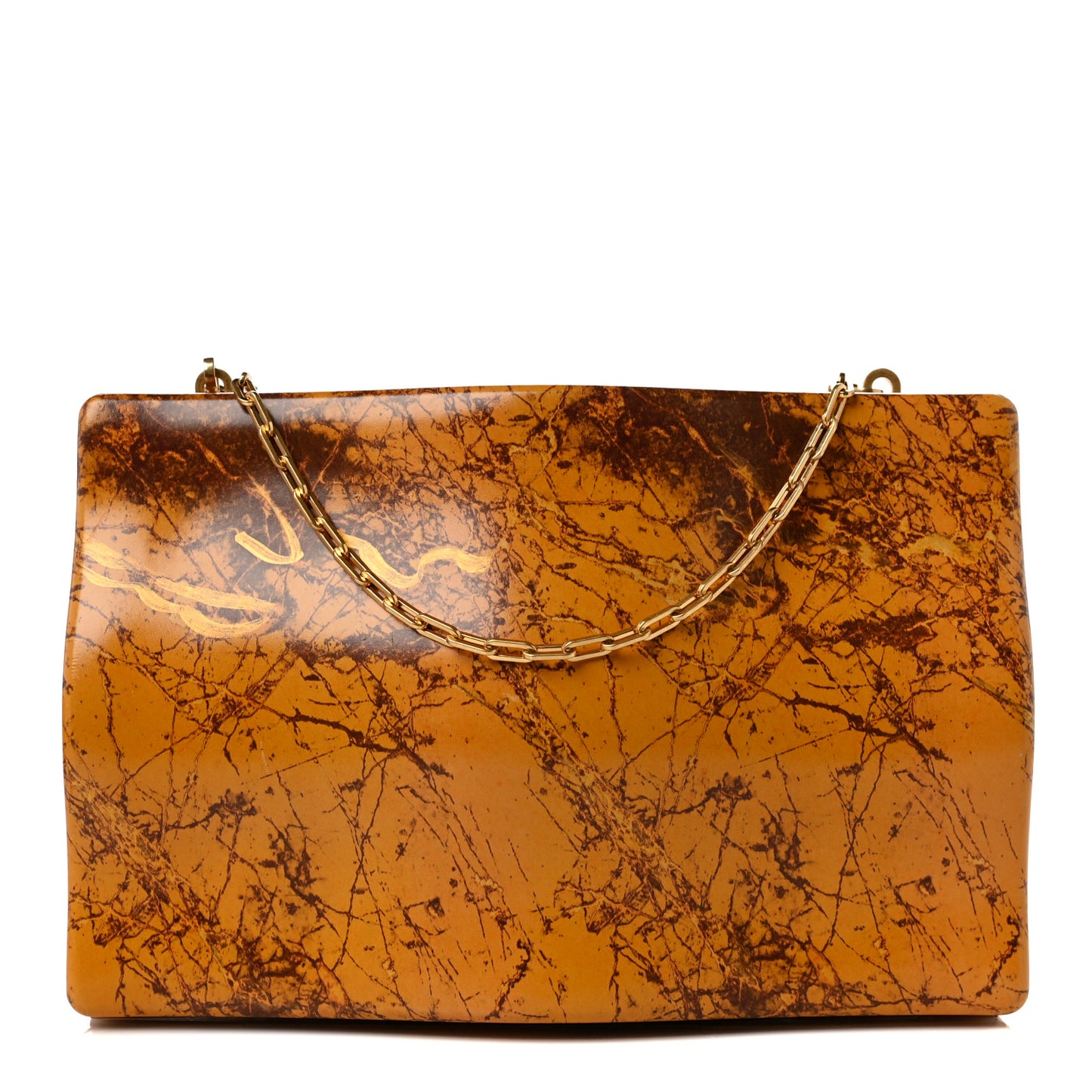 Spazzolato Calfskin Chain Clutch Gold Marble