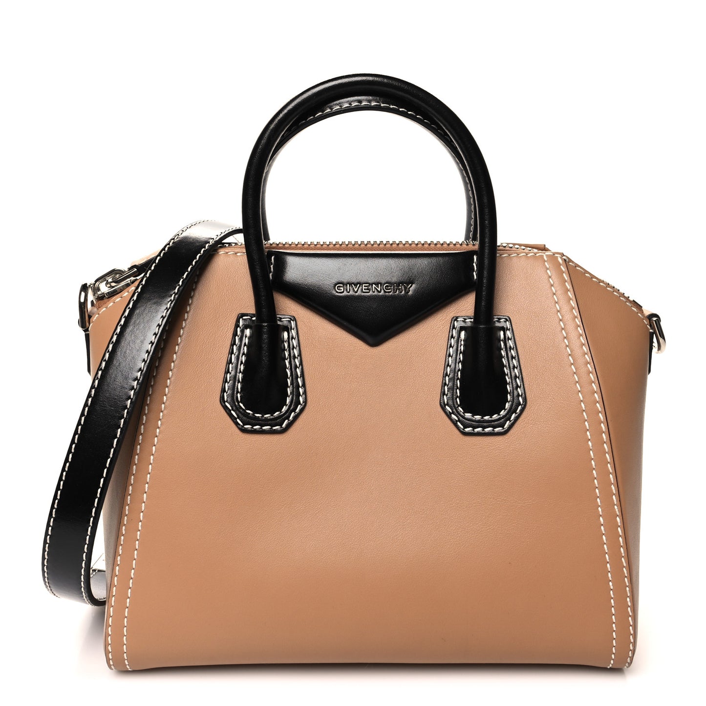 Calfskin Small Topstitch Bi-Color Antigona Beige Black