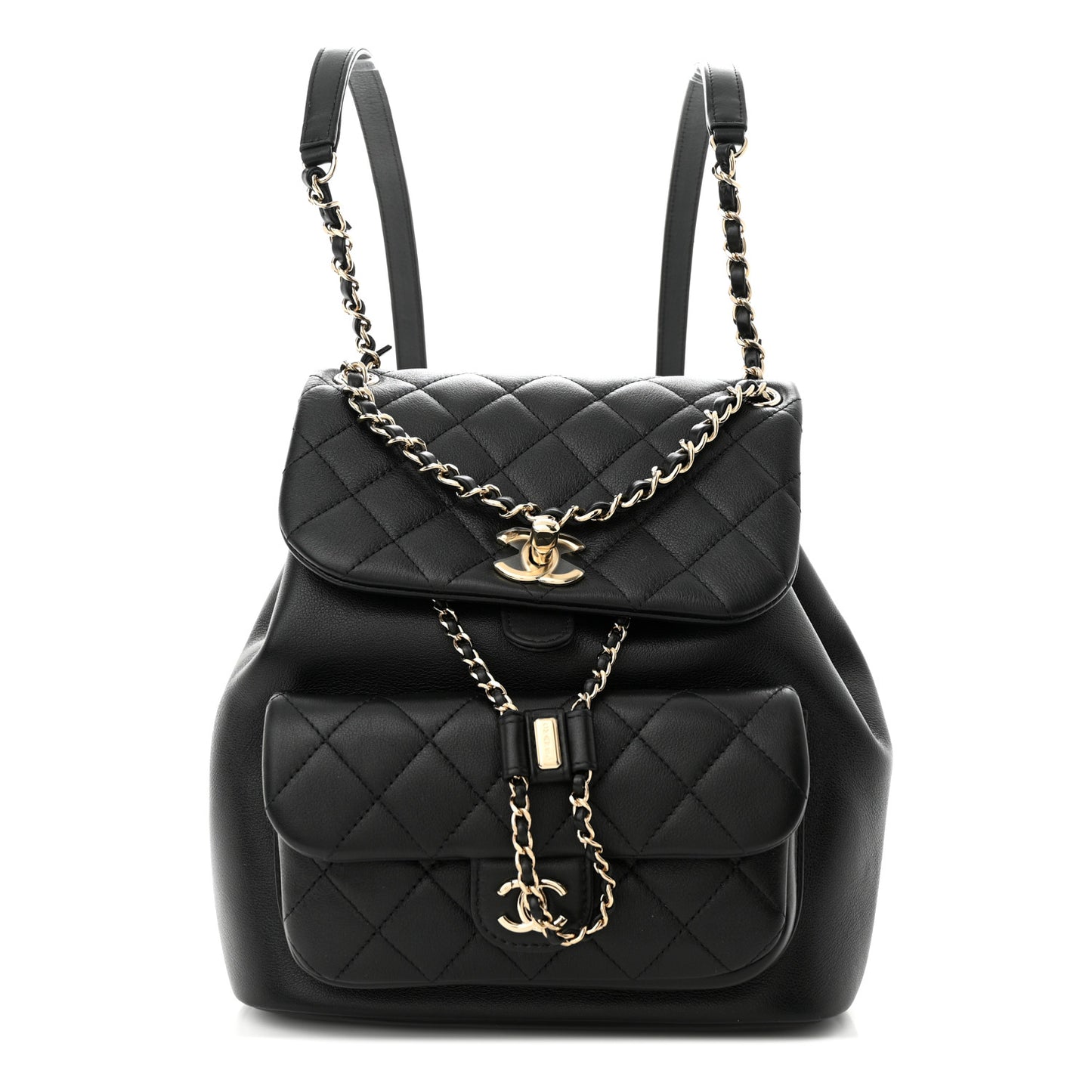 Lambskin Quilted Large Duma Drawstring Backpack Black