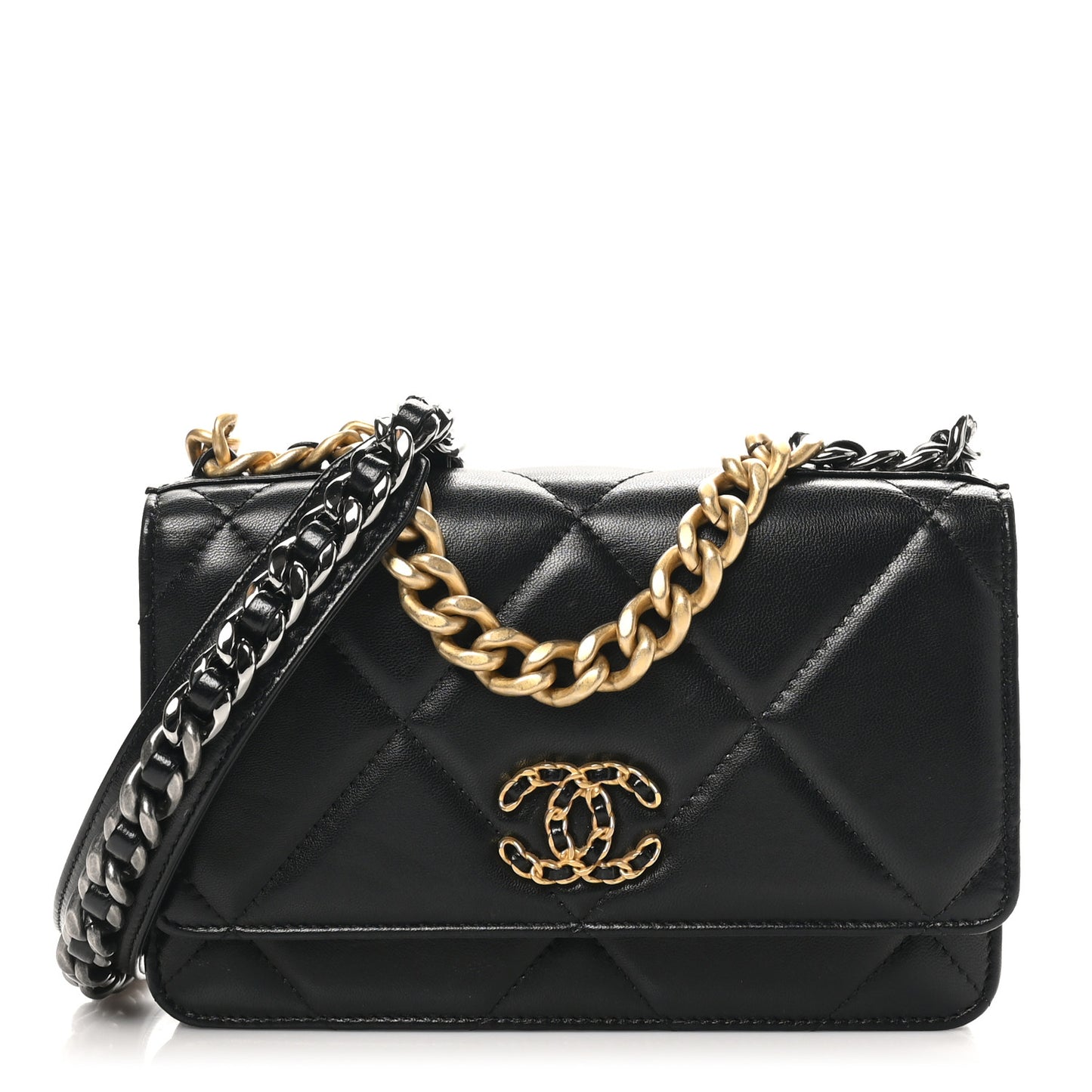 Lambskin Quilted Chanel 19 Wallet On Chain WOC Black
