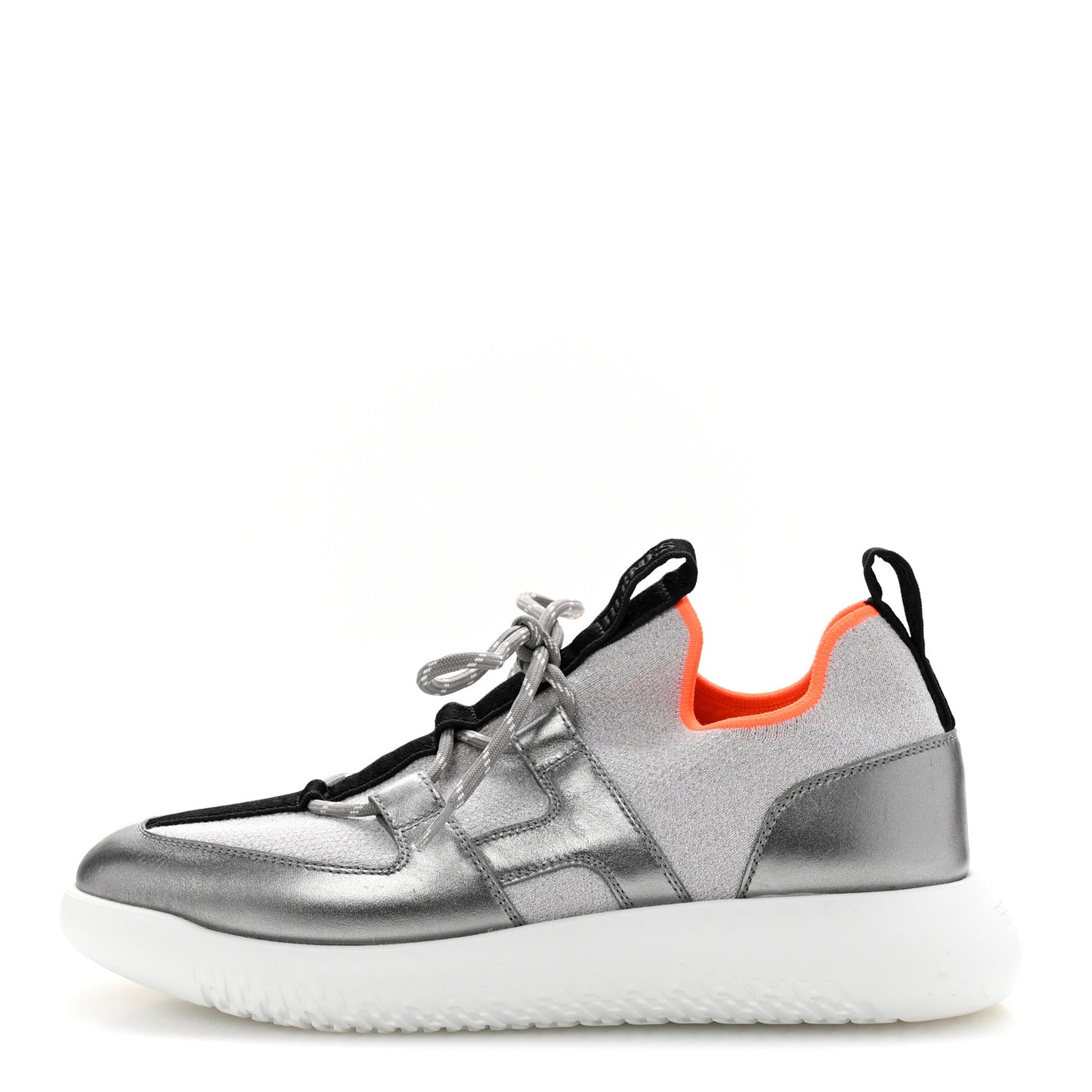 Knit Metallic Calfskin Womens Duel Sneakers 38 Argent Orange Black