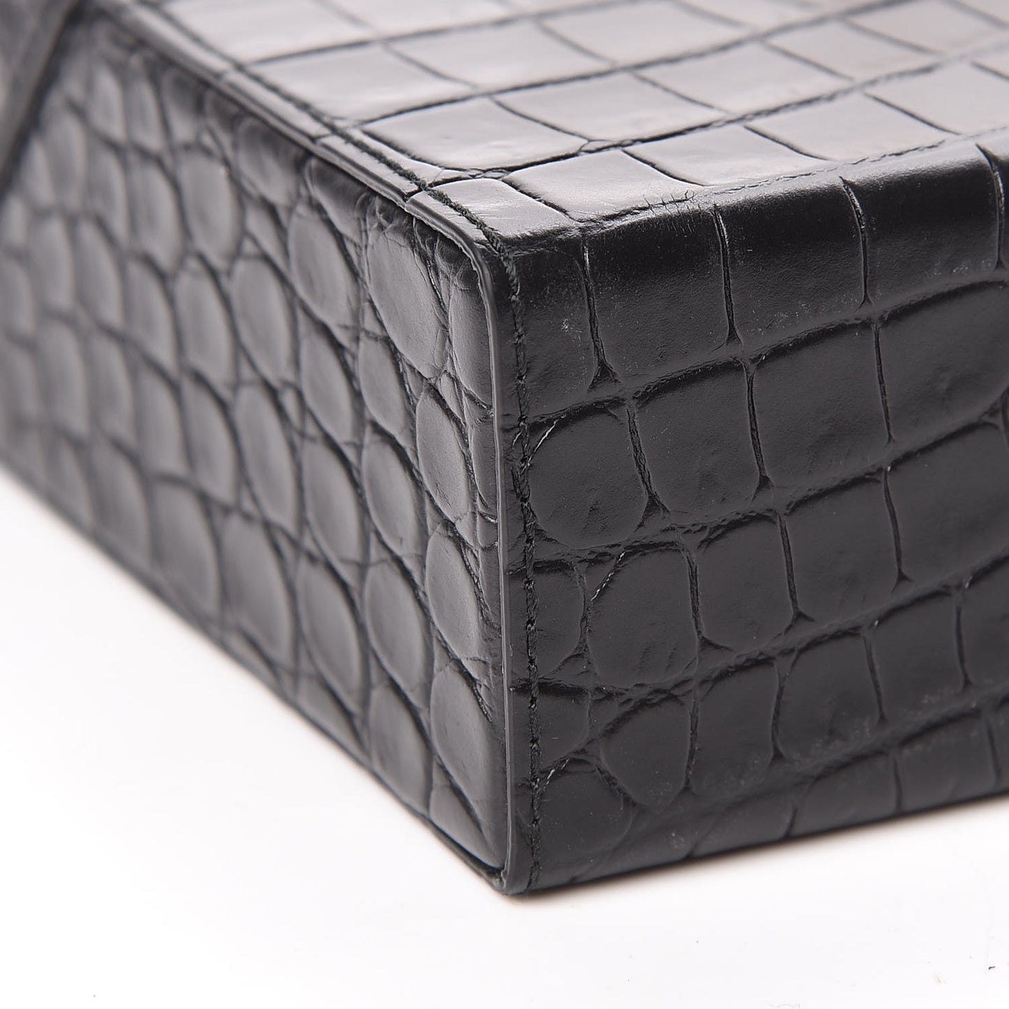 Calfskin Crocodile Embossed Daisey Box Clutch Black