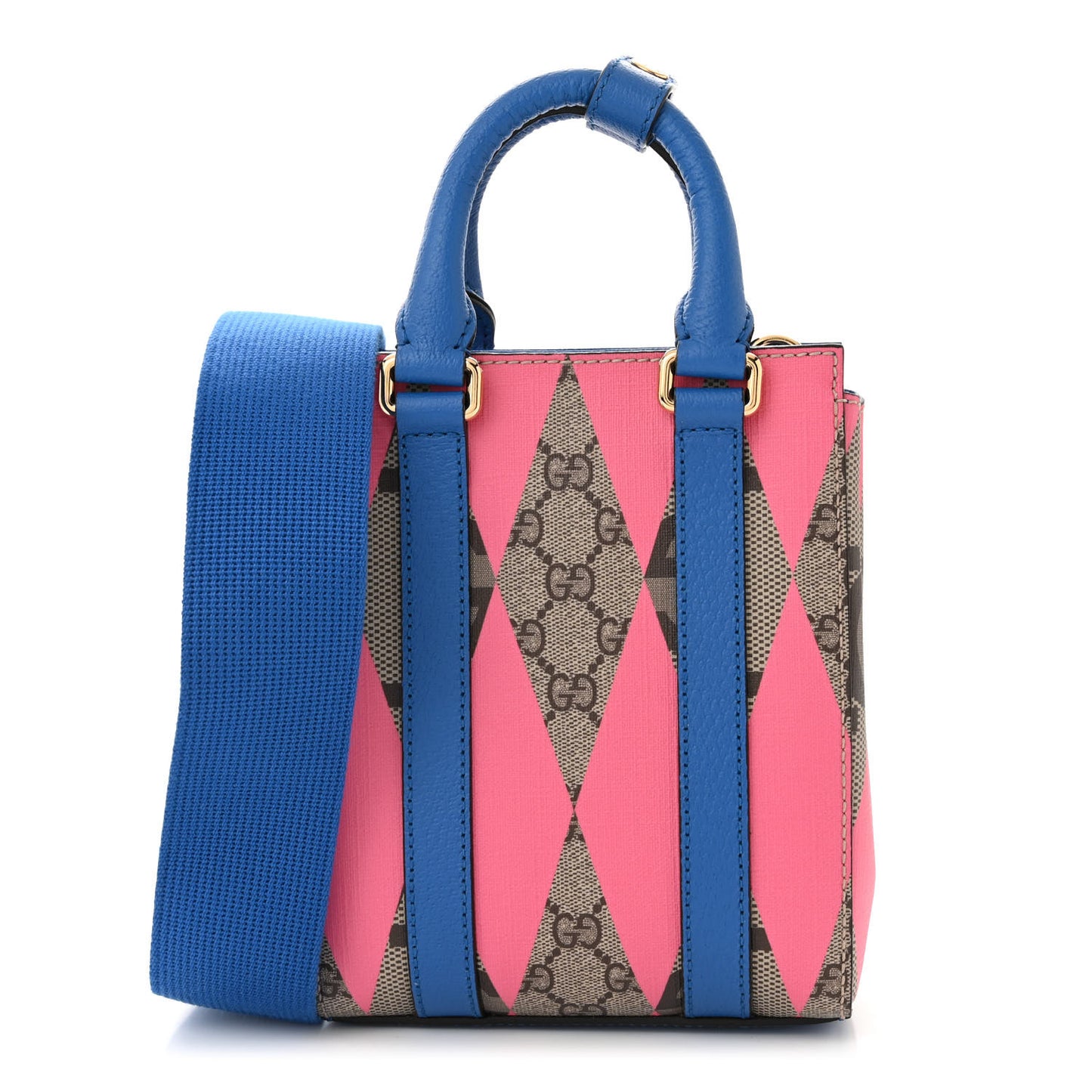 GG Supreme Monogram Textured Dollar Calfskin Rhombus Mini Tote Bag Beige Ebony Pink Blue